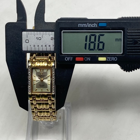 Vtg Jules Jurgensen Diamond Tank Watch Women 19mm Gold Tone New Battery 7.25" - Picture 9 of 16